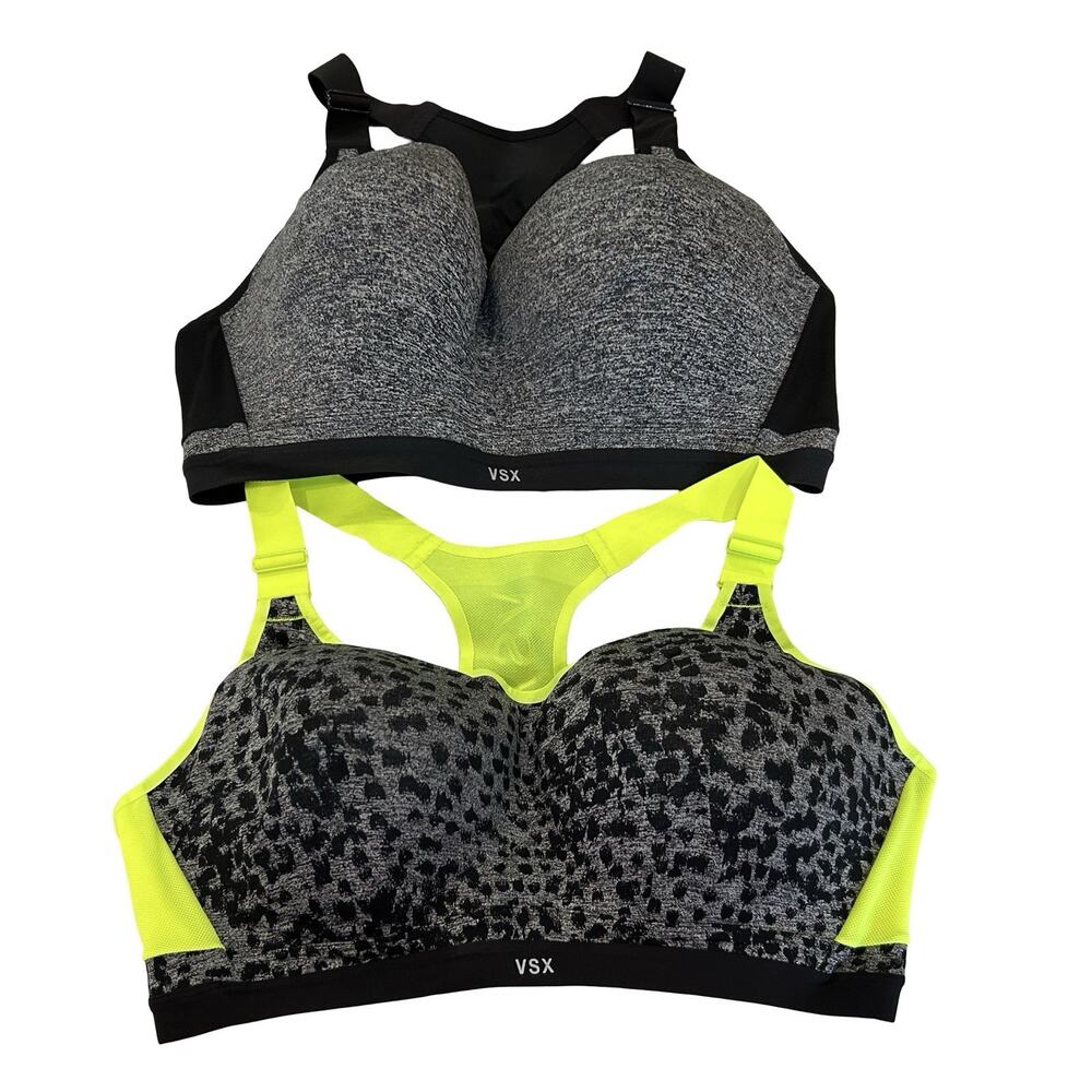 Victorias Secret VSX 40DD Sports Bra Lot of 2 Gray Black & Green Padded